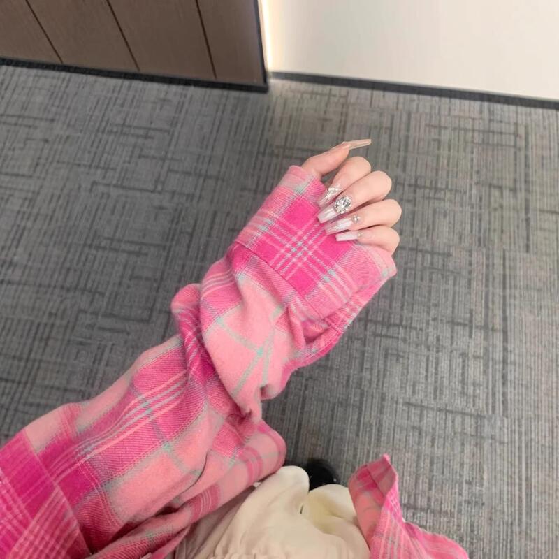 Pink Plaid Shirt with a High-End Feel, Layered Wear, New Style Inner Shirt, Long-Sleeved Top, Trendy Spring and Autumn Outerwear Pink Plaid Shirt with a High-End Feel, Layered Wear, New Style Inner Shirt, Long-Sleeved Top, Trendy Spring and Autumn Outerwear