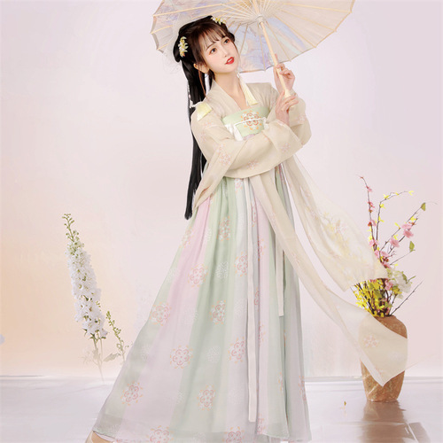 Tang-style Hanfu for Women, Chinese Traditional Style, Level-collared Blouse and Skirt, Ethereal and Elegant, Modernized Original Summer Ancient Costume, Thin and Transcendent Set