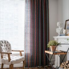 Imanqi Yun Bohemian Striped Floral Cotton Linen Kitchen Curtain Sheer Blackout Feng Shui Curtain
