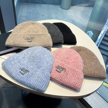 大头围帽子女冬季情侣冷帽刺绣韩版百搭保暖显脸小针织护耳毛线帽