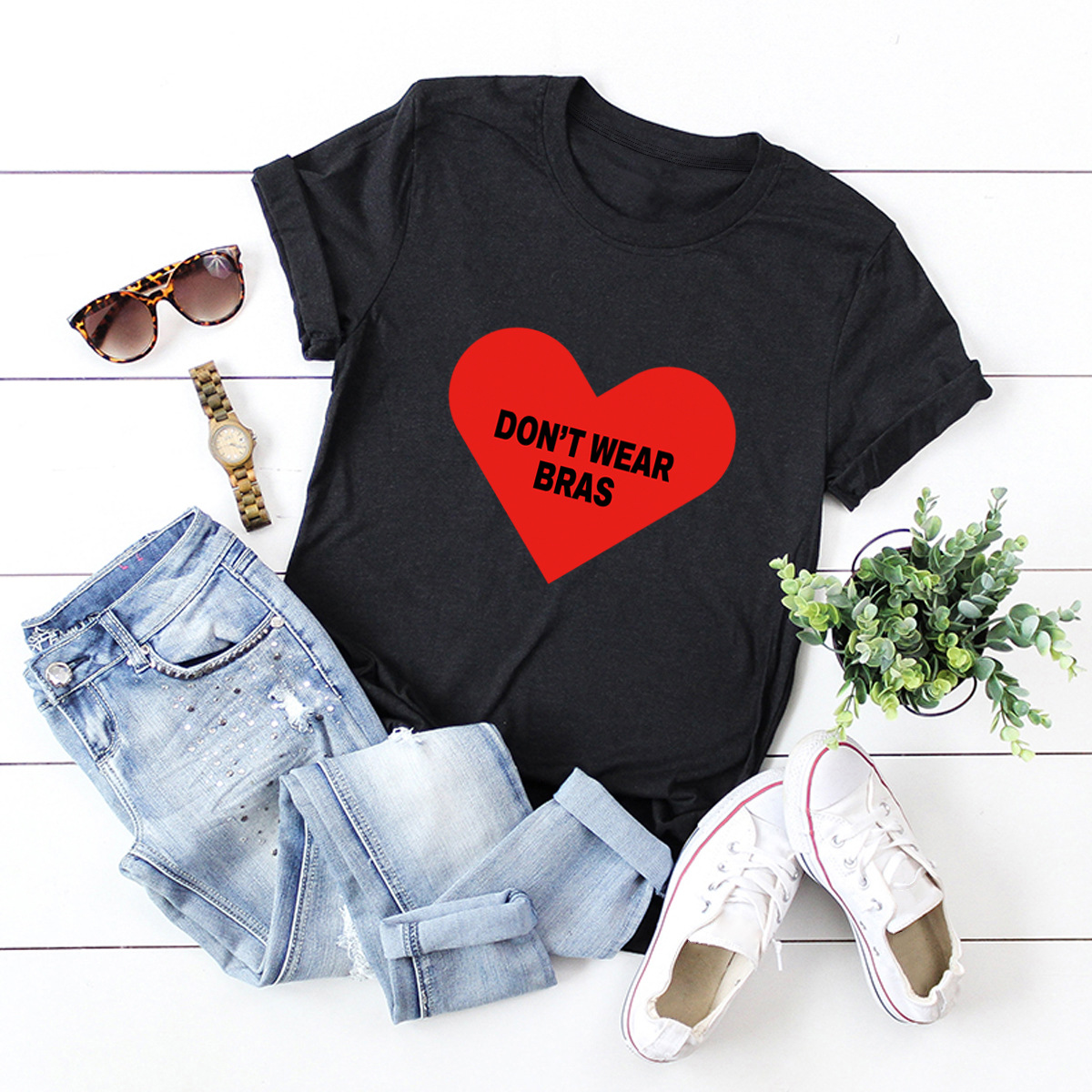 popular love heart printed cotton t-shirt NSSN40350