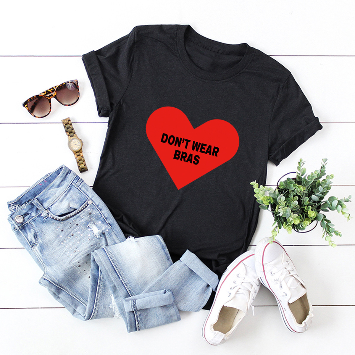 popular camiseta de algodón con estampado de corazón de amor NSSN40350