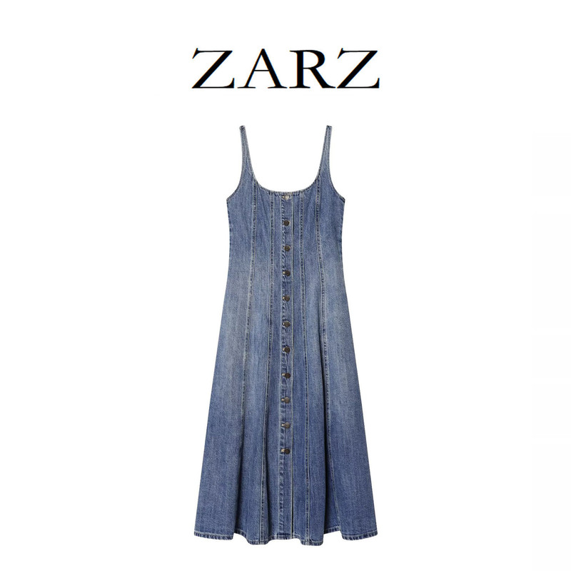 Zarz Self-Made European and American Style New Women's Clothing, Stylish Retro Outfit, Front-Buttoned Dress 1337740