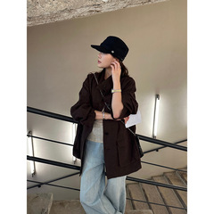 元派bluepops2025秋新款全亚麻风衣外套复古立领中长款开衫A5669