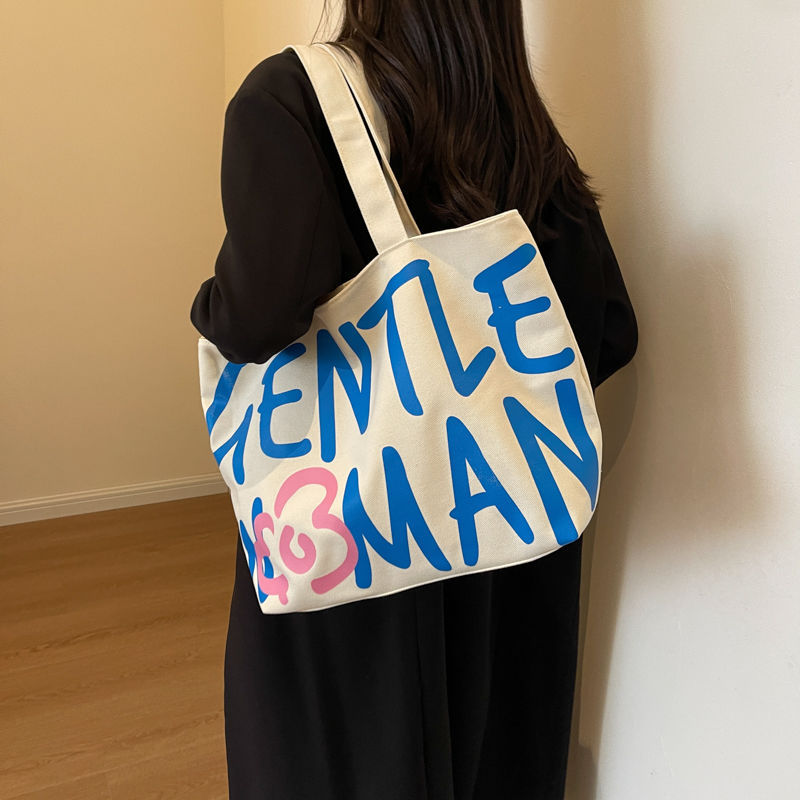 Commuting single-shoulder letter large-capacity versatile bag, canvas bag, Japanese student class artistic bag, women's tote handbag undefined