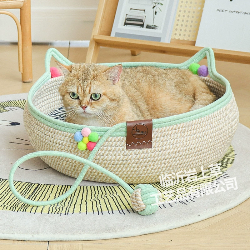 Интегрированное вязаное вручную гнездо для кошек из ротанга и когтеточка, моющееся и не линяющее, обеспечивает безопасное и комфортное жилье для кошек.