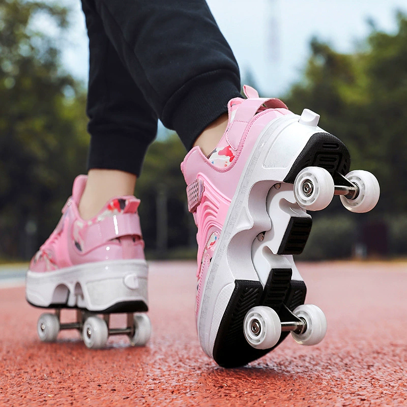 2024 летние детские кроссовки, кожаные большие четырехколёсные Heelys, подходят как мужчинам так и женщинам, комфортные и водонепроницаемые с защёлкой