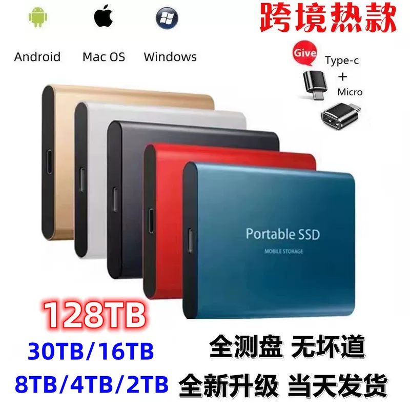 Портативный внешний SSD 1–128 ТБ, совместимый с USB-C, тонкий носимый накопитель (компактный 28×12×2,5 см)