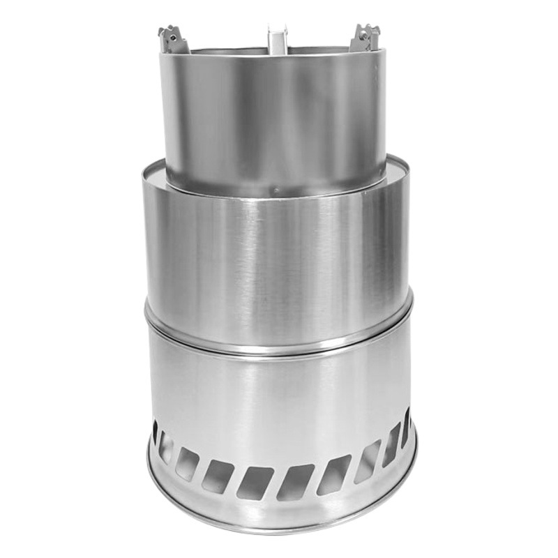 Estufa de madera redonda portátil al aire libre estufa de carbón estufa de alcohol sólido engrosada estufa de picnic de acero inoxidable grande