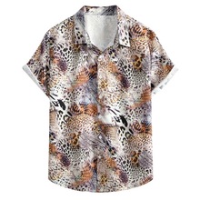 亚马逊欧码新款衬衫花豹数码印花大码外贸短袖花衬衫男士衬衫跨境