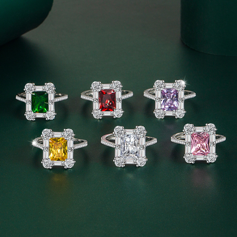 Fashion Rectangle Copper Plating Zircon Open Ring 1 Piece