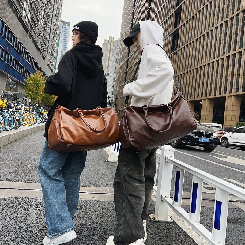 クロスボーダー純色スポーツフィットネスバッグ男性大容量皮質荷物バッグ女性ファッション高級感手提げ旅行バッグ|undefined