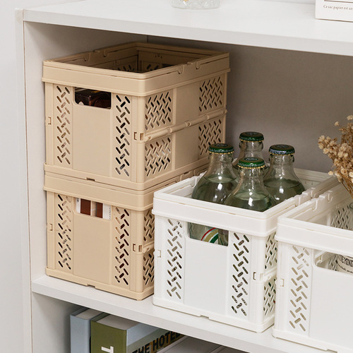 Foldable plastic storage basket, stackable storage basket, portable outdoor hand basket, Japanese style hollow picnic basket