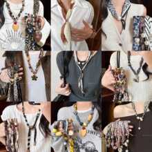 秋冬复古风波点豹纹丝巾项链气质高级感毛衣链简约时尚百搭项饰女