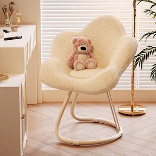 Stool with Swivel Backrest, Bedroom Vanity Chair, Petal Makeup Chair, Internet Celebrity Style, Cream Color, Light Luxury Makeup Stool for Girls