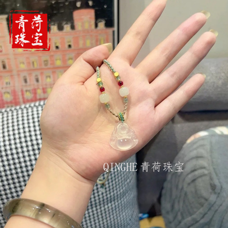 天然冰种玛瑙佛公吊坠高冰白玛瑙祥云锁大树叶平安扣项链玉石挂件|undefined
