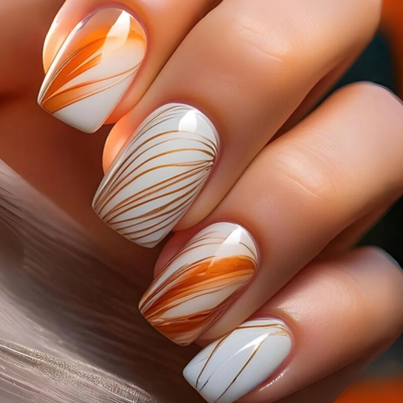 Beige Striped Mid-Length Square-Shaped Nail Stickers, European and American Fashion Nail Stickers, Removable Wearable Nails Beige Striped Mid-Length Square-Shaped Nail Stickers, European and American Fashion Nail Stickers, Removable Wearable Nails