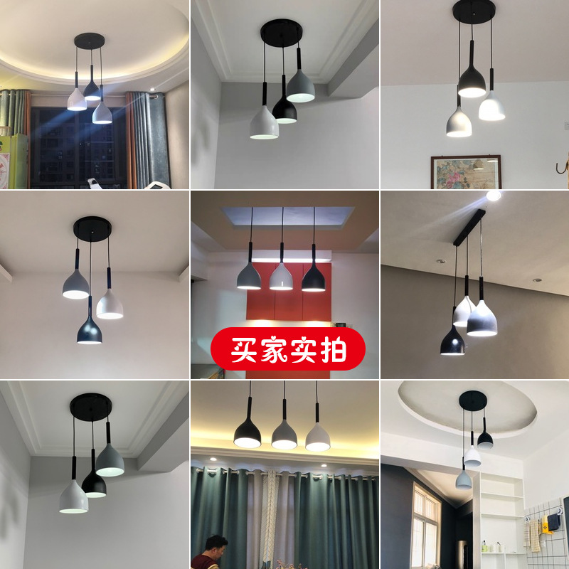 Lámpara de restaurante nórdico de tres cabezas lámpara de disco de estilo minimalista moderno hogar atmosférico creativo negro blanco gris lámpara de comedor