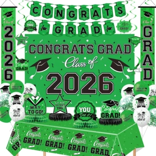 2026绿色毕业季主题学生毕业派对聚会拍照氛围桌布派对装饰套装
