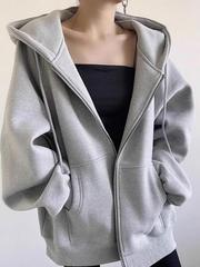 灰色卫衣外套女2025新款爆款秋季小个子韩系慵懒风连帽开衫上衣