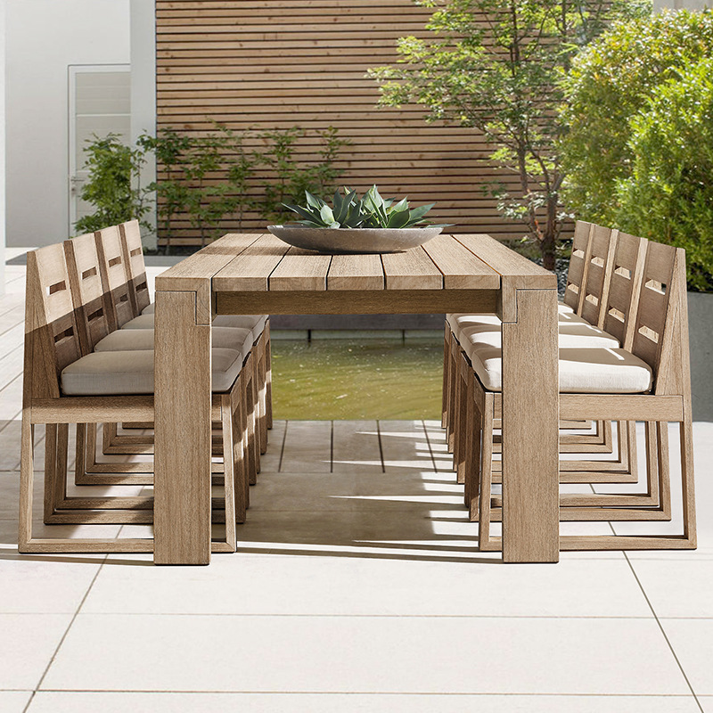 Nordic ocio al aire libre patio mesa y silla combinación teca Villa Jardín de madera maciza anticorrosión madera mesa al aire libre protección solar a prueba de agua image 3