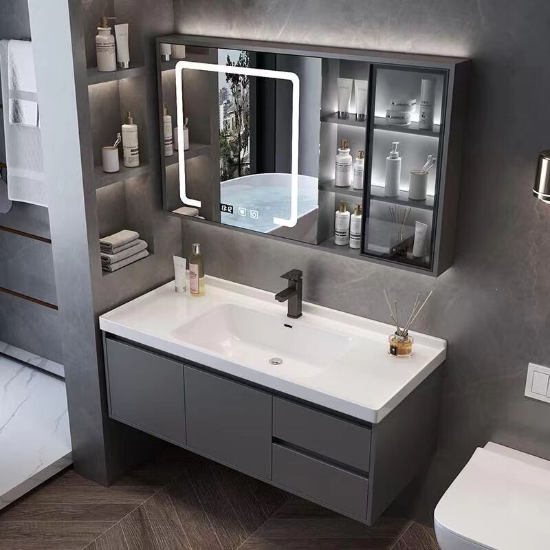 Luxury bathroom cabinet with integrated ceramic basin for hand washing and face washing Luxury bathroom cabinet with integrated ceramic basin for hand washing and face washing