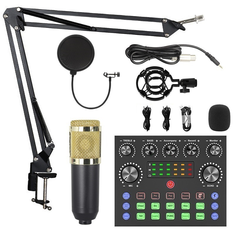 V8S micrófono de tarjeta de sonido de transmisión en vivo en inglés puede ser equipado con bm800 conjunto de voladizo de tarjeta de sonido de transmisión en vivo conjunto completo de TK