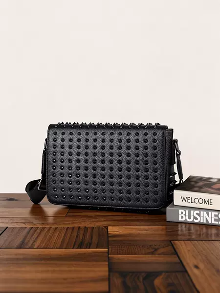 SHD304 British-style cross-border diamond-studded rivet bag, men's shoulder bag, European and American youth crossbody bag with flap, cross-border