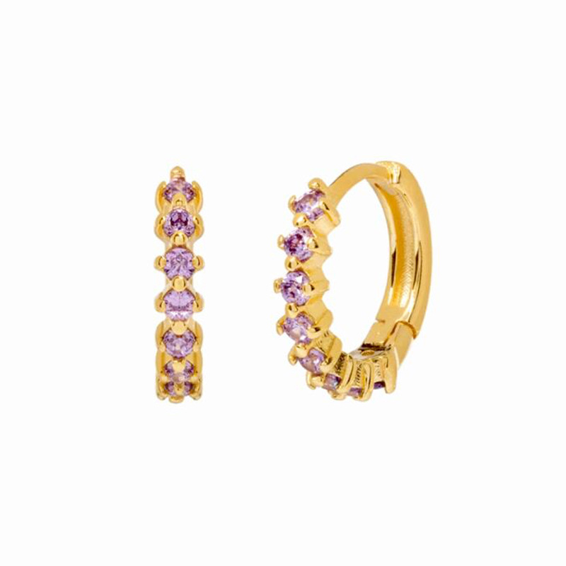 Foreign Trade European And American C-shaped Earrings Purple Zircon Earrings S925 Silver Needle Earrings Set display picture 8