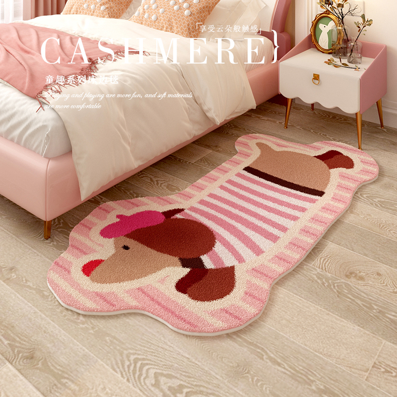 Ins Style Cute Thickeneded Imitation Cashmere Carpet Cartoon Non-Slip Bedside Blanket Easy Care Kidsren's Room Living Room Foot Mat