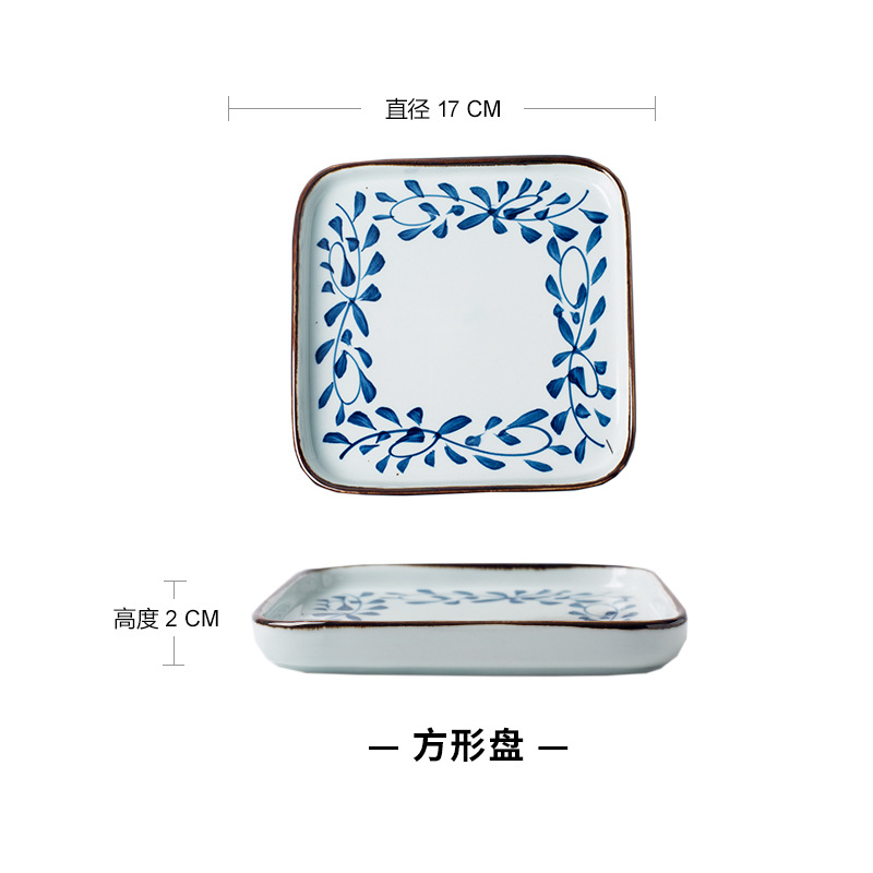 Vajilla de cerámica de estilo japonés creativo cubo tazón personalizado azul y blanco vintage boca ancha ramen tazón bajo vidriado olla de salsa casera