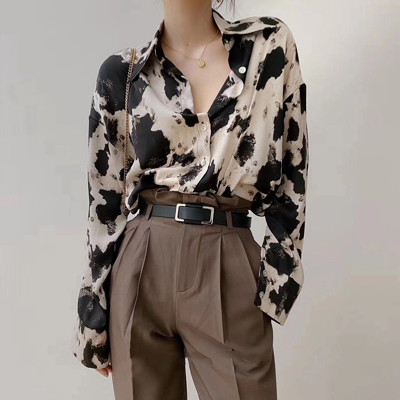 High-End Shirts, Big-Name Leopard Print Tops, Spring & Fall Long-Sleeved Shirts for Women, Versatile Outer Wear, Niche and Sophisticated High-End Shirts, Big-Name Leopard Print Tops, Spring & Fall Long-Sleeved Shirts for Women, Versatile Outer Wear, Niche and Sophisticated