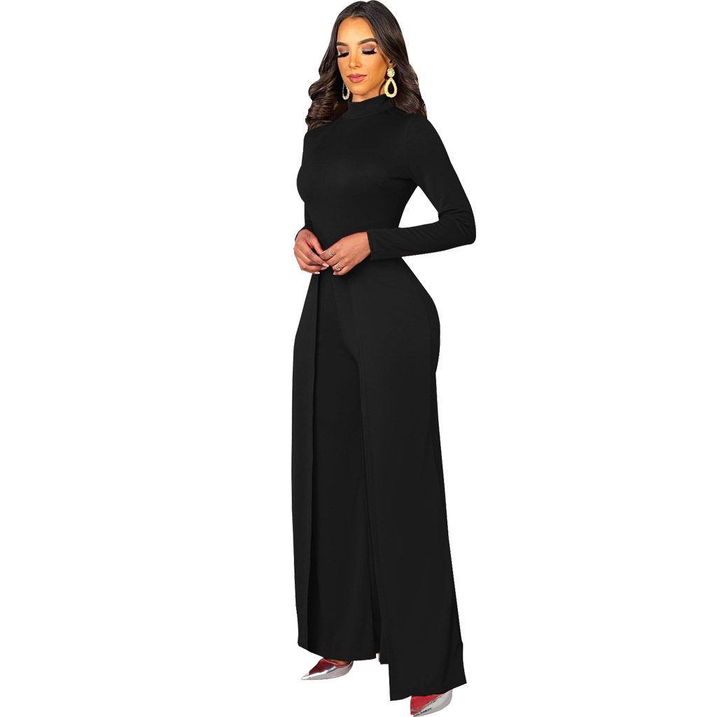 Solid Color Slim Wide Leg Long Sleeve Jumpsuit NSMRF116721