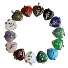 天然水晶心形吊坠紫晶虎眼石玫瑰花吊坠跨境亚马逊外贸饰品配件