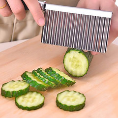 Kitchen Household Multi-Functional Stainless Steel Wavy Potato Knife Slicer, Ribbed Knife Design, Commercial French Fry Cutter
