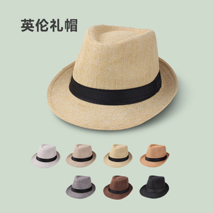 Spring and summer men's small top hat solid color linen with satin Jazz hat men's hat old man hat couple sunshade hat