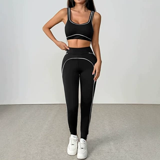 AD912美式撞色线条运动套装女 美背文胸高腰提臀显瘦健身瑜伽裤女