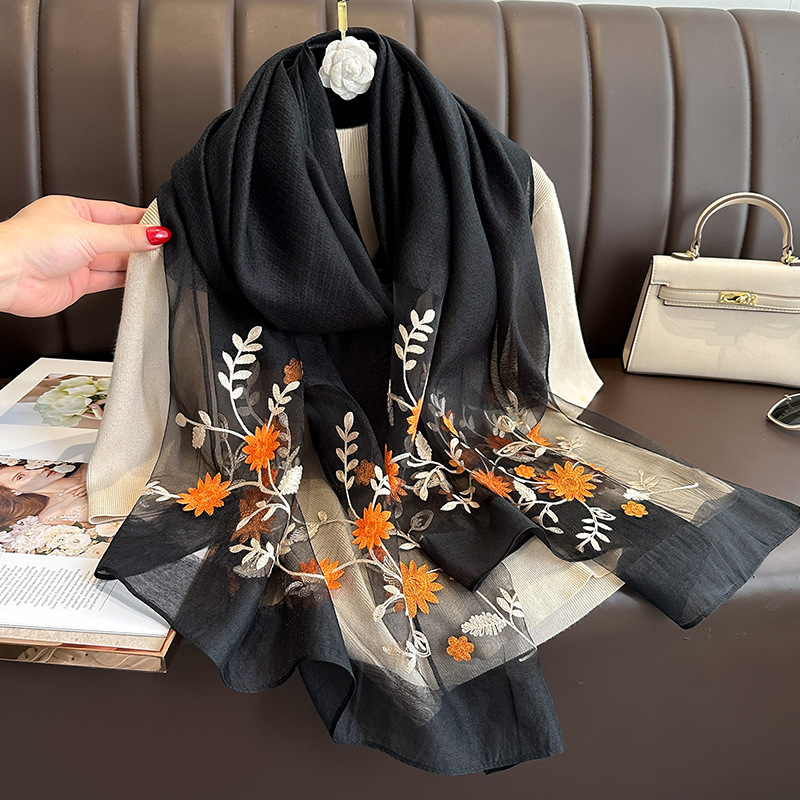 2024 New Embroidered Simulated Silk Scarf Women's Spring and Summer…
