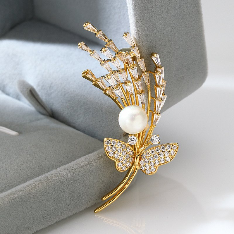 2021新款高档蝴蝶花蕊胸针微镶锆石胸针铜镀真金厂家批发一件代发