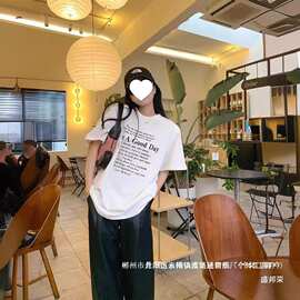 厂家直销纯棉包领 卡通印花短袖T恤女2025夏季新款宽松中长时尚百