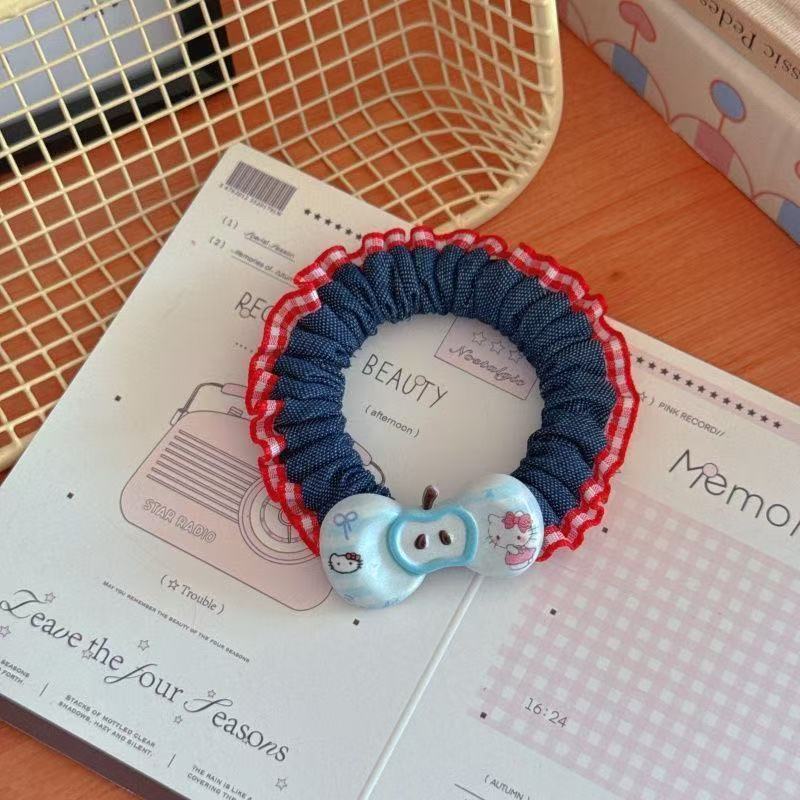 Niños jeans encaje anillo de cabello de cabello de encaje niñas alta cola de cabello de alta elasticidad cuerda de cabello de goma cabeza adornos para el cabello