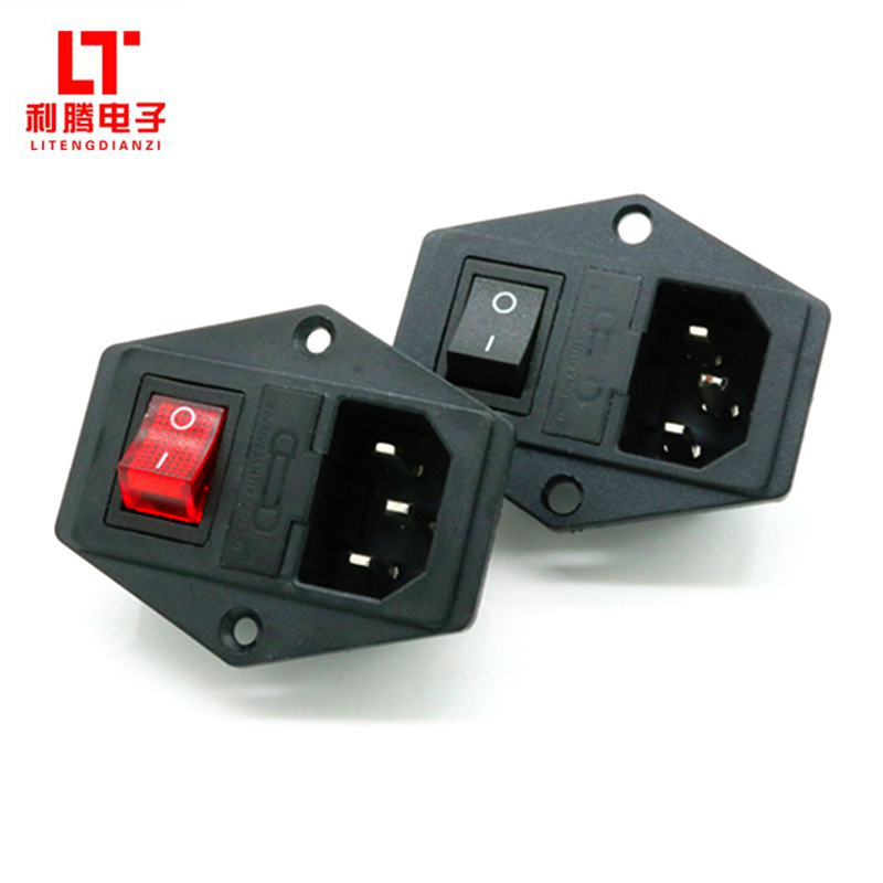 AC-01A AC电源插座 三合一螺丝孔带耳朵开关带保险丝品字医疗器械