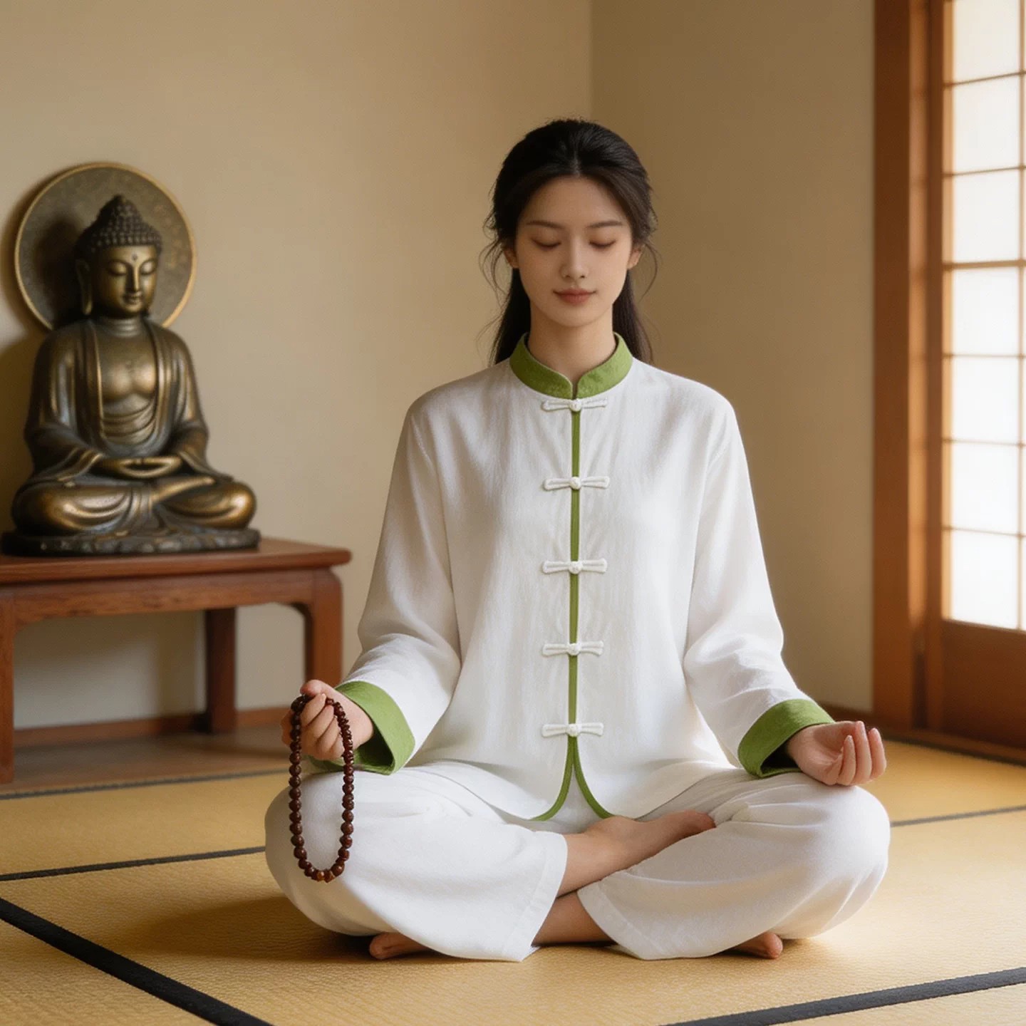 禅修服女套装秋季长袖棉麻套装禅意佛系女装打坐修行拜佛衣居士服