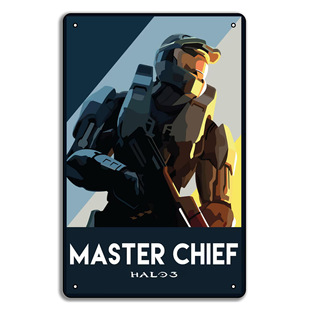 10 Sci-fi Games HALO Aura Tin Painting | Sergeant Chief Battle Scene | Theme Retro Wall Decoration