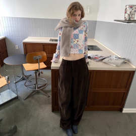 韩国  smo*thmood 100棉圆领 复古碎花拼接长袖T恤