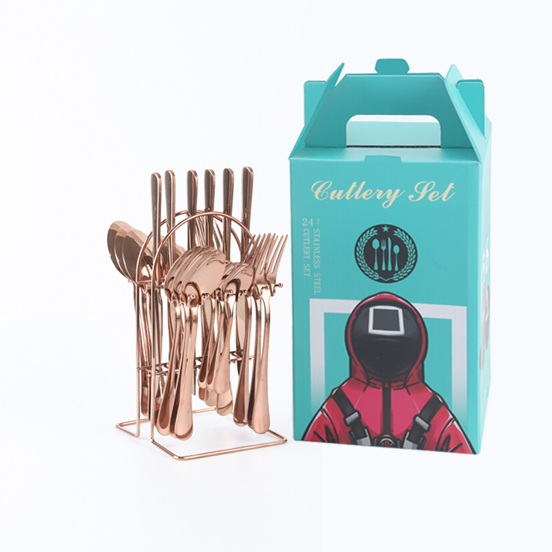 Amazon transfronteriza 1010 vajilla de acero inoxidable conjunto de 24 piezas cuchillo de filete occidental, tenedor y cuchara traje de celebridad de Internet regalo de vacaciones