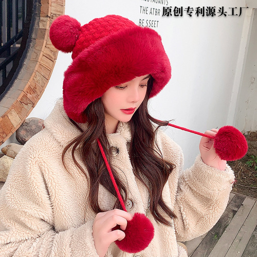 New women's autumn and winter sweet Mickey fur ball Korean style pullover hat outdoor plus velvet warm woolen hat