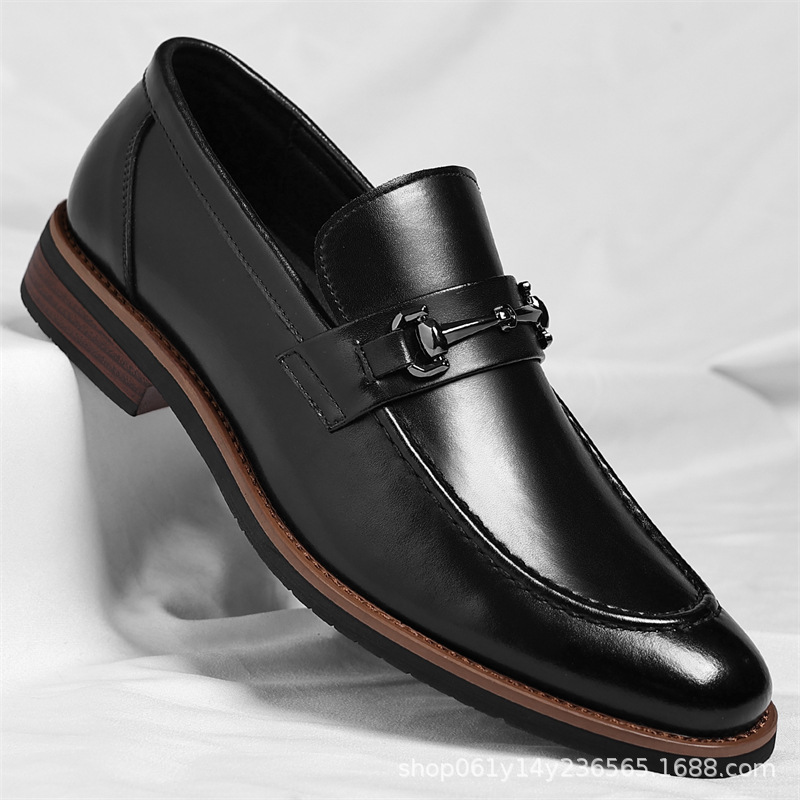Cross-Border Large Size New Formal Business Low-Heeled Soft-Soled Soft-Surface Slip-On Comfortable and Breathable Genuine Leather Loafers for Delivery