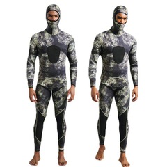 プロの魚狩り服3mm自由潜水屋外迷彩分体と帽子保温耐磨耗魚服潜水服男女