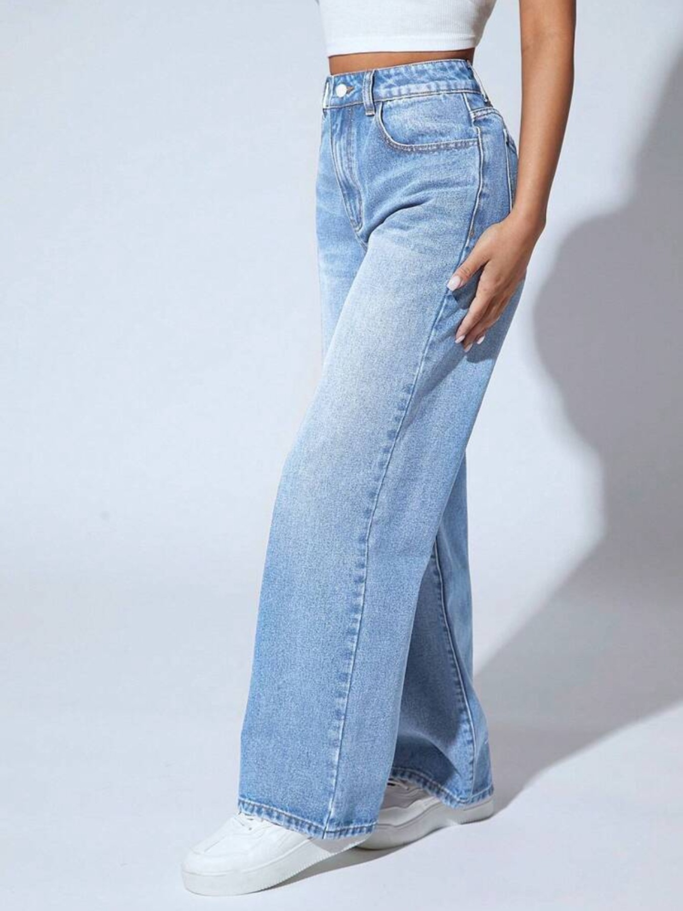 Women's Stretch Waist Straight Leg Denim Jeans - Comfortable Casual High-Rise Trousers For Everyday Wear_mkmklike.com